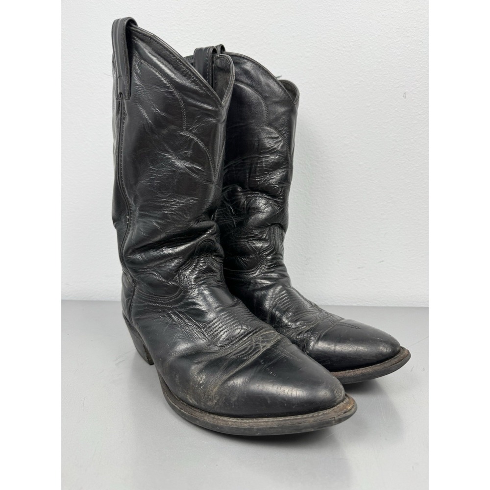 Vintage Tony Lama Cowboy Boots Mens 9.5 EE Black Leather Western Rodeo Smooth